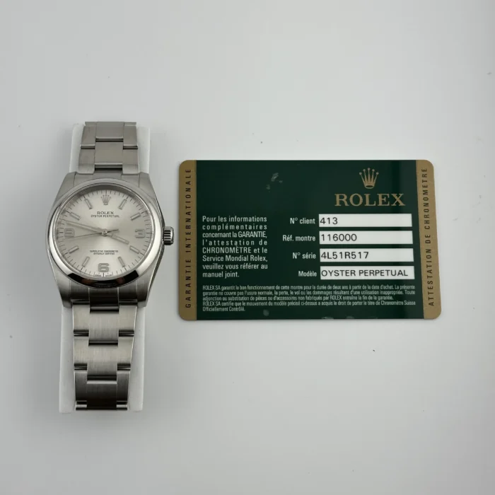 Rolex Oyster Perpetual Silver Dial on Oyster Ref. 116000 with Card (Old Green) 2014 - Image 5
