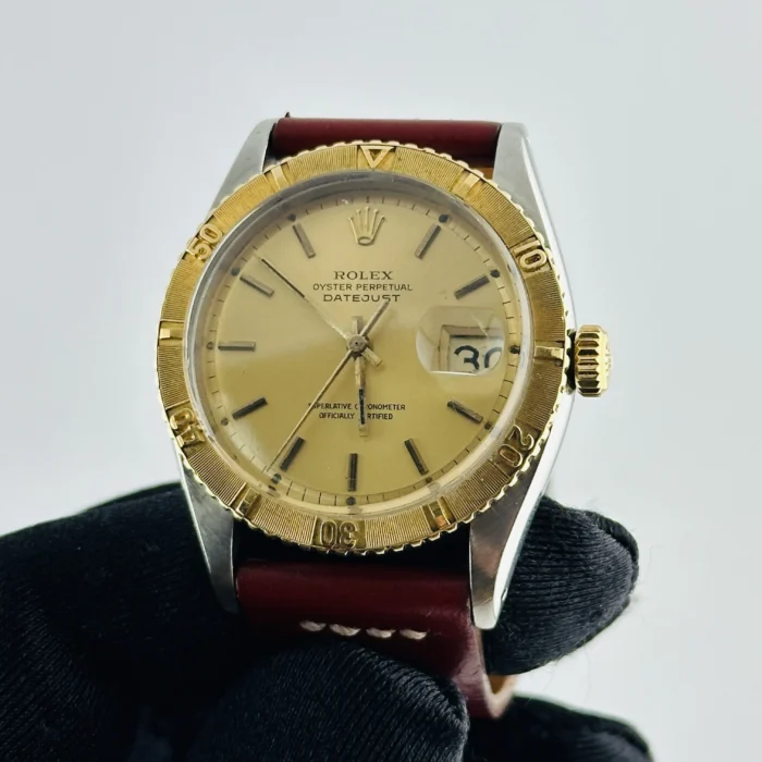 Rolex Datejust Turn-o-Graph Champagne Stick Dial on Generic Leather OG Buckle Ref. 6609 - Image 2