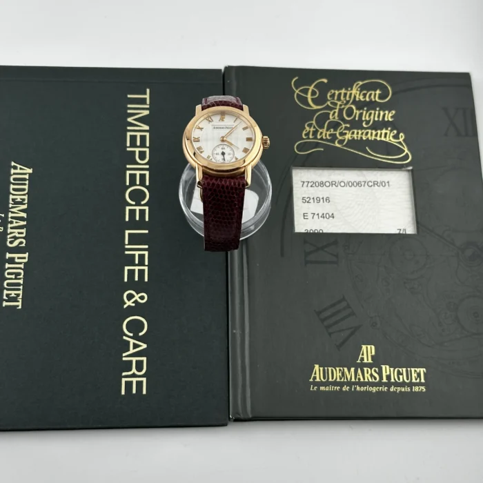 Audemars Piguet Jules Audemars Silver Roman Dial on AM Leather OG Buckle Ref. 77208OR with Papers - Image 5