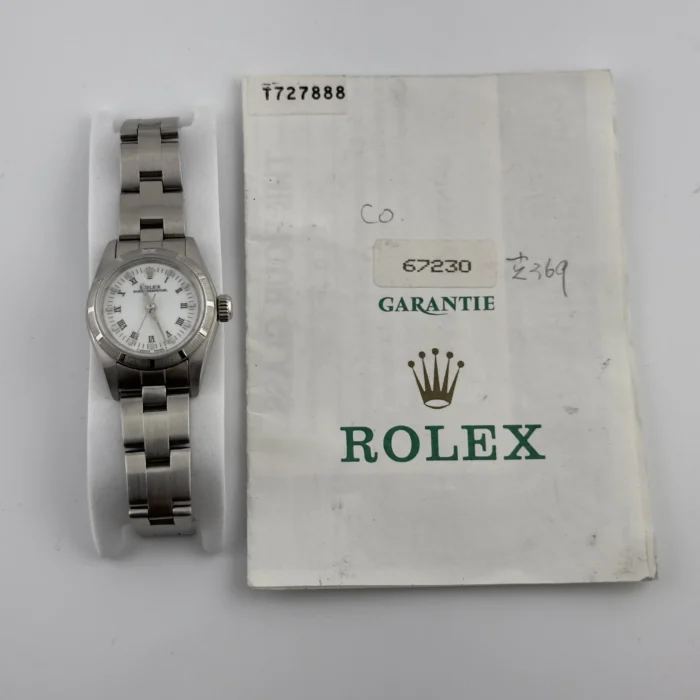 Rolex Oyster Perpetual White Roman Dial on Oyster Ref. 67230 with Papers 1997 - Image 5