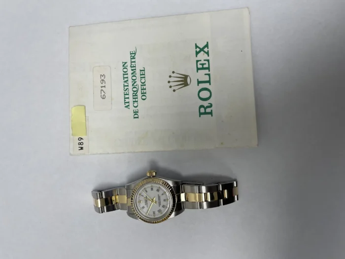 Rolex Oyster Perpetual White Roman Dial on Oyster Ref. 67193 with Papers 1997 - Image 4