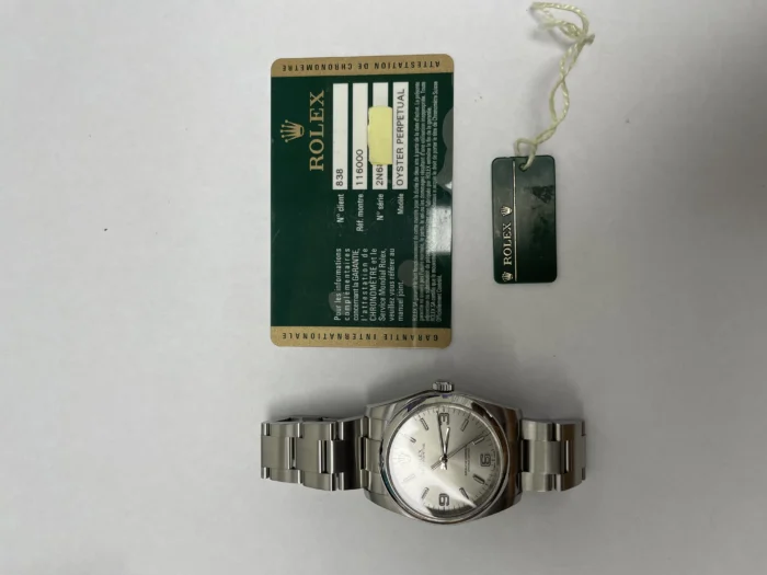 Rolex Oyster Perpetual Silver Dial on Oyster Ref. 116000 with Card (Old Green) 2015 - Image 5