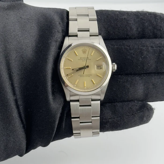 Rolex Oyster Perpetual Date Champagne Dial on Oyster Bracelet Ref. 15000 with Papers 1988 - Image 2