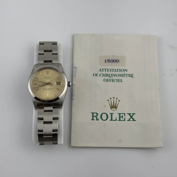 Rolex Oyster Perpetual Date Champagne Dial on Oyster Bracelet Ref. 15000 with Papers 1988 - Image 5
