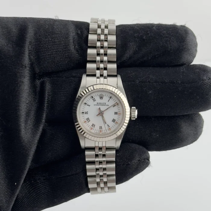 Rolex Oyster Perpetual White Roman Dial on Jubilee Ref. 67194 with Papers 1990 - Image 1