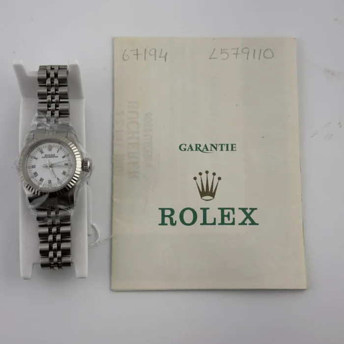 Rolex Oyster Perpetual White Roman Dial on Jubilee Ref. 67194 with Papers 1990 - Image 4