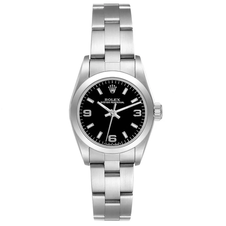 20252264_3l8dy4ea7rt2fm07511m06m2wb0h.webp Rolex Oyster Perpetual Black Dial on Oyster Ref. 67180 with Papers 1995 - Image 1