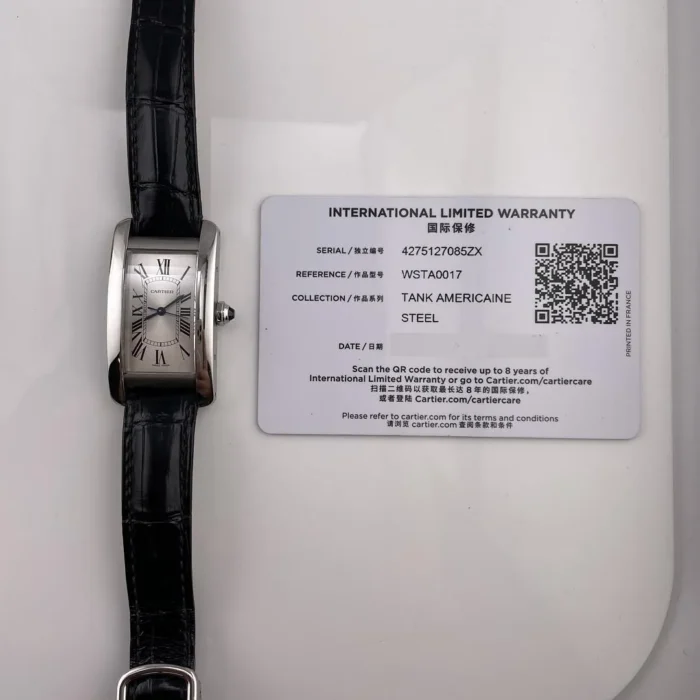 Cartier Tank Americaine Silver Roman Dial on Leather Ref. WSTA0017 with Card - Image 3