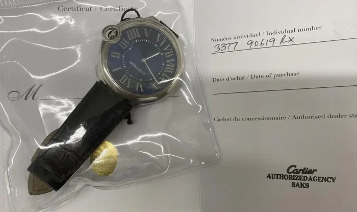 Cartier Ballon Bleu Blue Dial on Leather Ref. 3377 with Papers - Image 3