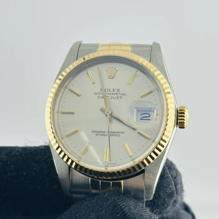 Rolex Datejust Silver / Gold Stick Dial on D-Link Jubilee Bracelet Ref. 16013 - Image 3