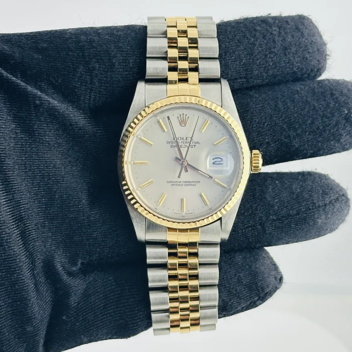 Rolex Datejust Silver / Gold Stick Dial on D-Link Jubilee Bracelet Ref. 16013 - Image 2