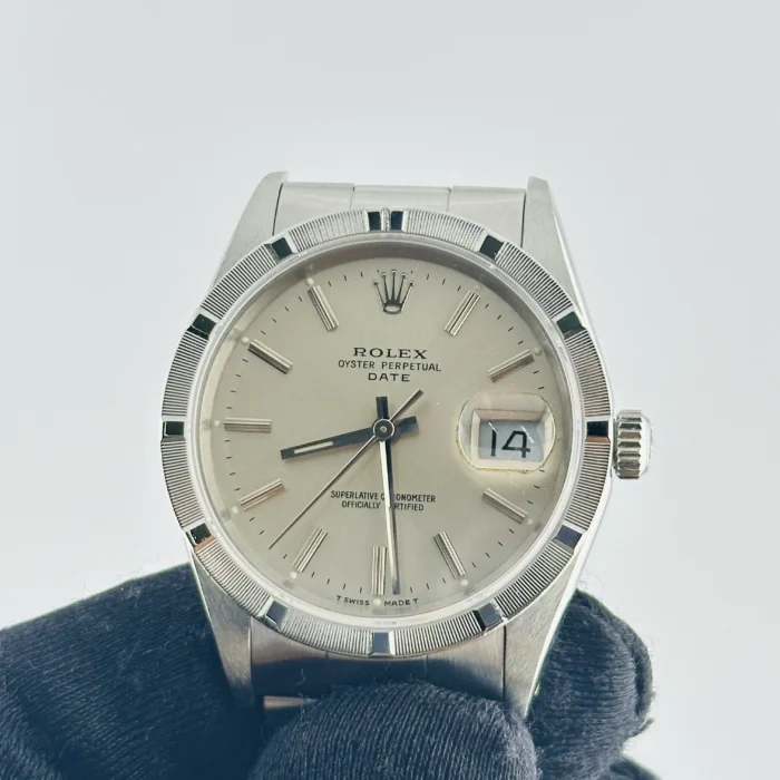 Rolex Oyster Perpetual Date Silver Stick Dial on Oyster Bracelet Ref. 15210 - Image 3