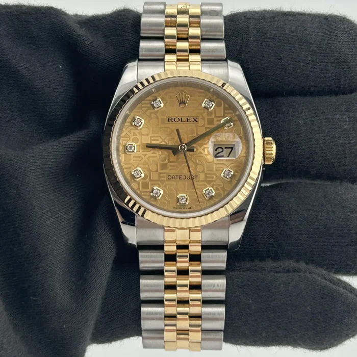 Rolex Datejust Champagne Anniversary Factory Diamond Dial Dial on D-Link Jubilee Hidden-Clasp Bracelet Ref. 116233G - Image 2