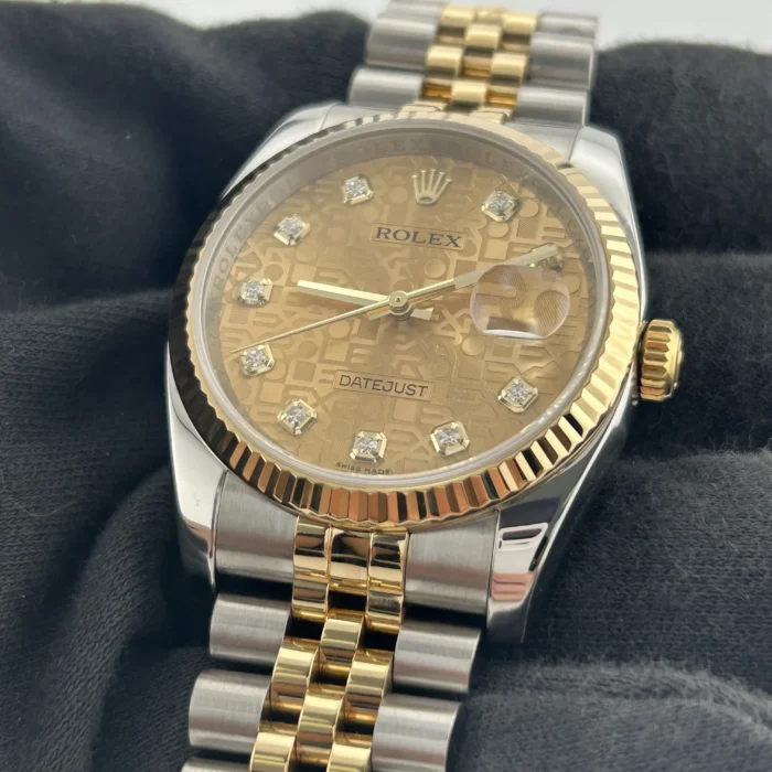 Rolex Datejust Champagne Anniversary Factory Diamond Dial Dial on D-Link Jubilee Hidden-Clasp Bracelet Ref. 116233G - Image 3