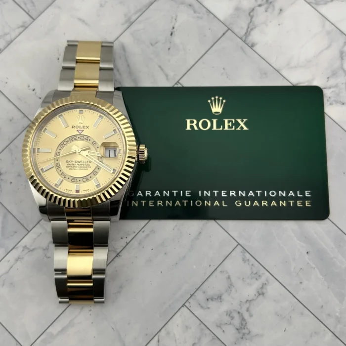 Rolex SkyDweller Champagne Index Dial on Oyster Bracelet Ref. 326933 with Card (New Style Green) 2022 - Image 7