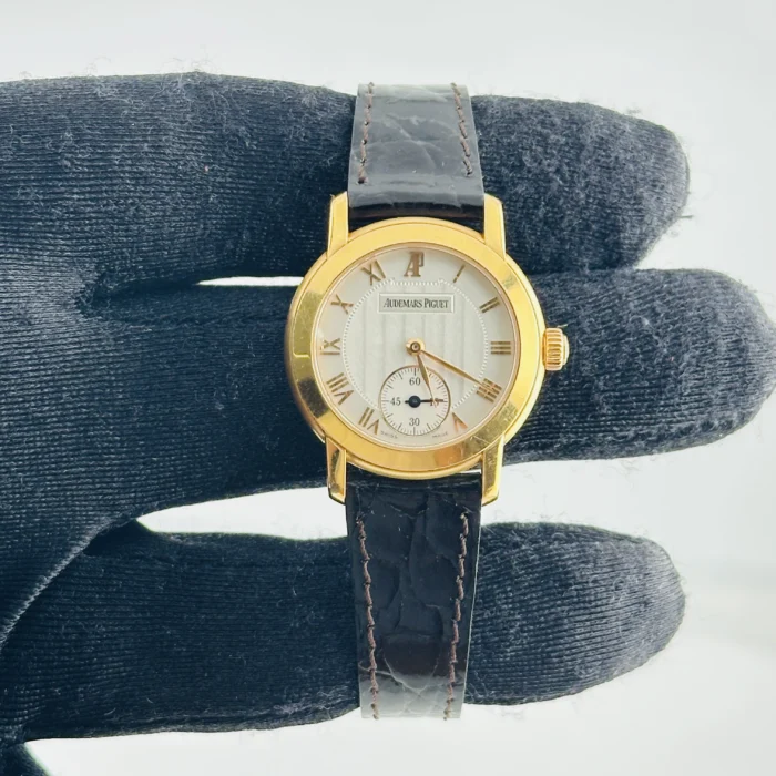 Audemars Piguet Jules Audemars Silver / Rose Gold Roman Numerals Dial on OG Leather Strap AM Buckle Ref. 77208OR - Image 2