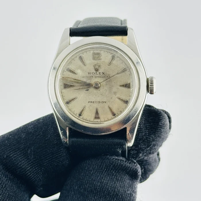 Rolex Oyster Speed-King Silver Stick / Has Spots, Faded Dial on Generic Leather Band Ref. 4220 - Image 2