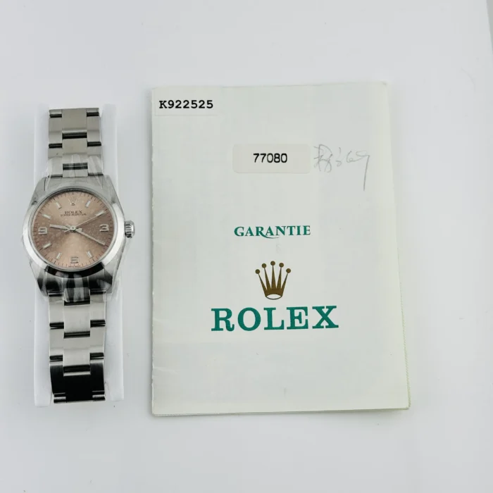 Rolex Oyster Perpetual Salmon / Arabic 3,6.9 Dial on Oyster Bracelet Ref. 77080 with Papers 2002 - Image 7