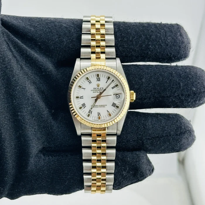 Rolex Datejust White Roman Dial on D-Link Jubilee Bracelet Ref. 68273 with Papers 1995 - Image 2