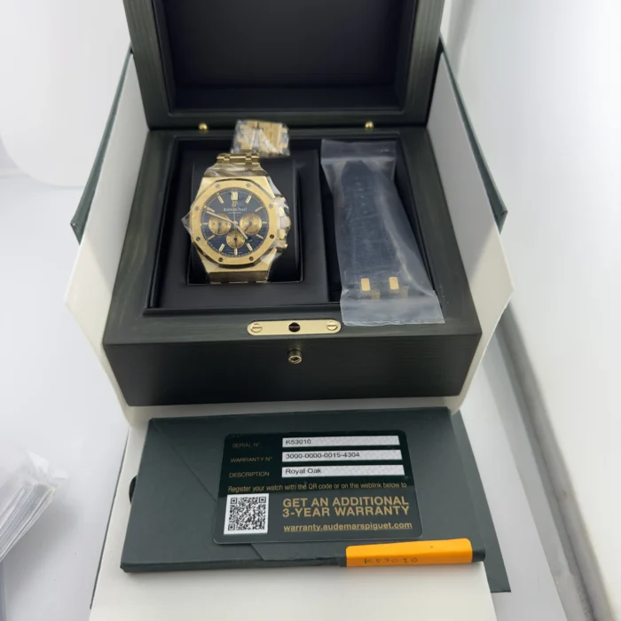 Audemars Piguet Royal Oak Selfwinding Chronograph Blue Dial on Yellow Gold Ref. 26331BA.OO.1220BA.01 with Card 2020 - Image 7