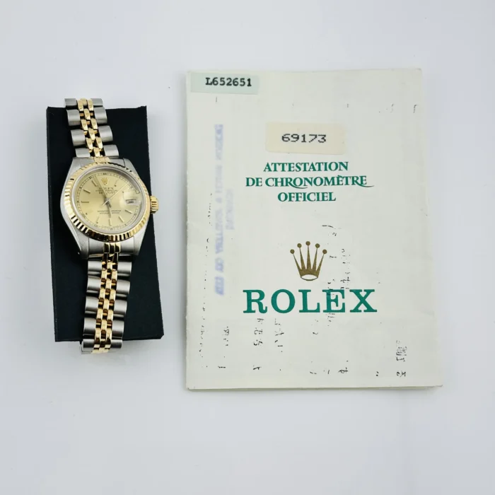 Rolex Datejust Lady Champagne Stick Dial on D-Link Jubilee Ref. 69173 with Papers 1989 - Image 7