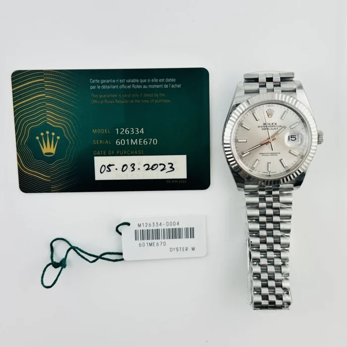 Rolex Datejust Silver Index Dial on D-Link Jubilee Bracelet Ref. 126334 with New Style Card (green) 2023 - Image 7