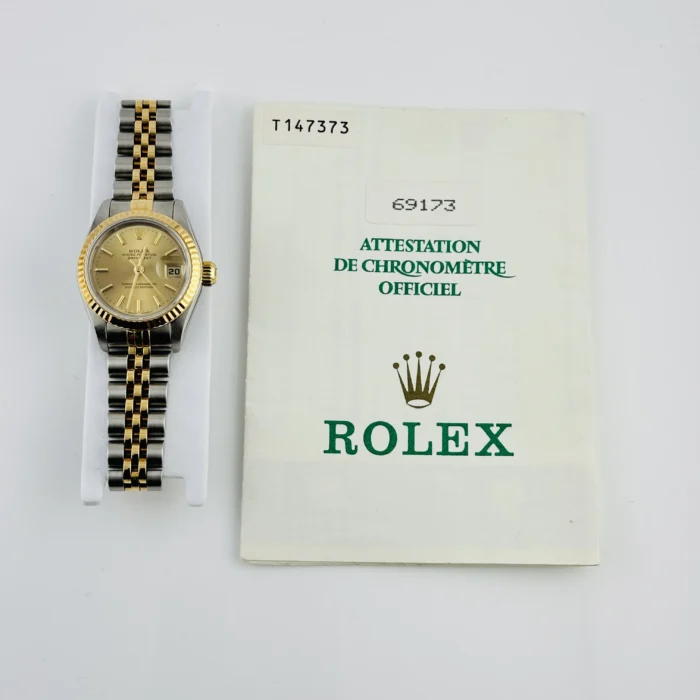 Rolex Datejust Lady Champagne Stick Dial on D-Link Jubilee Ref. 69173 with Papers 1996 - Image 7