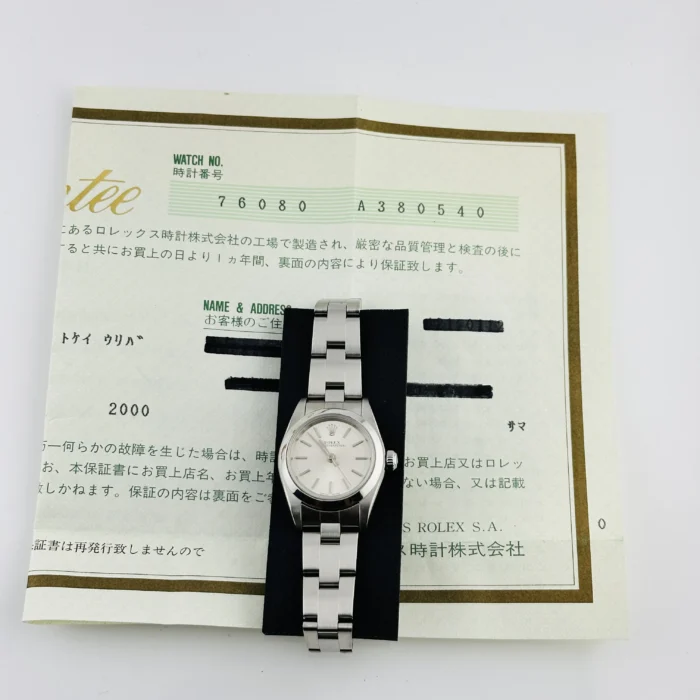 Rolex Oyster Perpetual Silver Stick Dial on Oyster Bracelet Ref. 76080 with Papers 2000 - Image 7