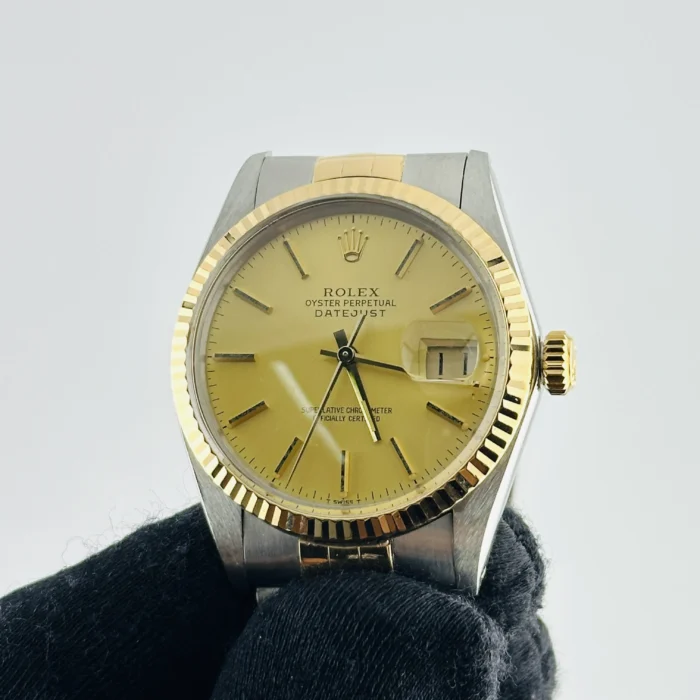 Rolex Datejust Champagne Stick Dial on D-Link Jubilee Bracelet Ref. 16013 with Papers 1986 - Image 3