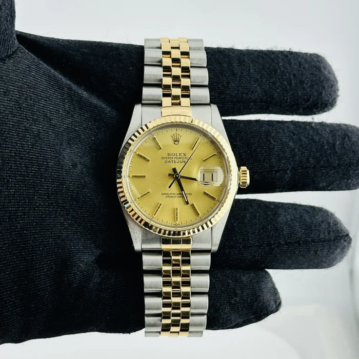 Rolex Datejust Champagne Stick Dial on D-Link Jubilee Bracelet Ref. 16013 with Papers 1986 - Image 2