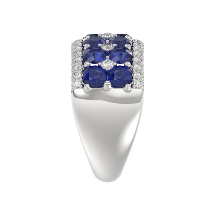 14K WHITE GOLD 4.00CT ROUND/ROUND BLUE SAPPHIRE DIAMOND LADIES RING - Image 3