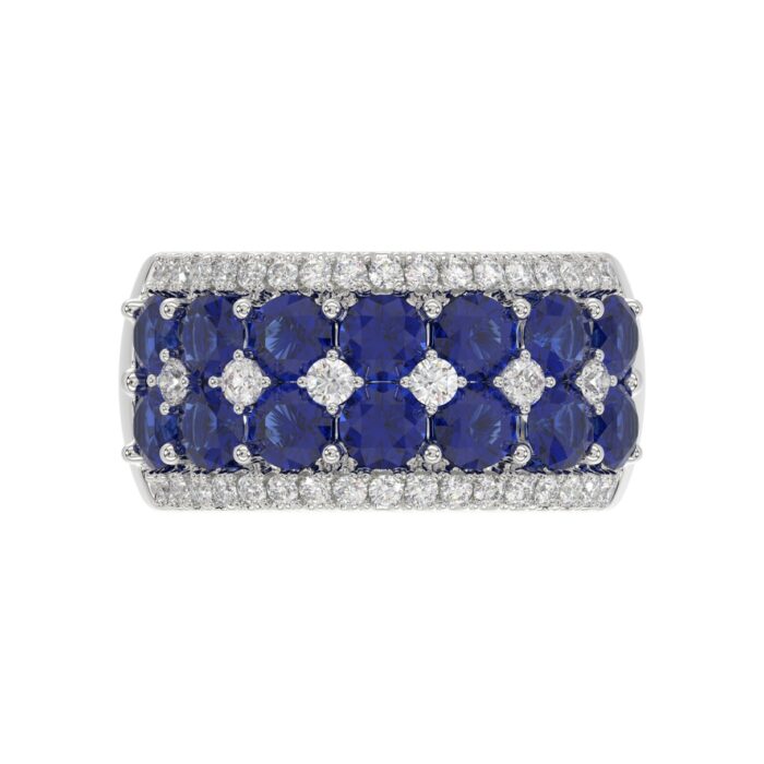 14K WHITE GOLD 4.00CT ROUND/ROUND BLUE SAPPHIRE DIAMOND LADIES RING - Image 2
