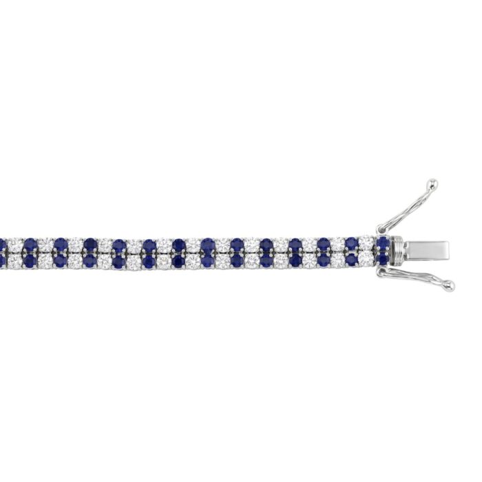14K WHITE GOLD 5 3/4CT ROUND/ROUND BLUE SAPPHIRE DIAMOND LADIES BRACELET - Image 2