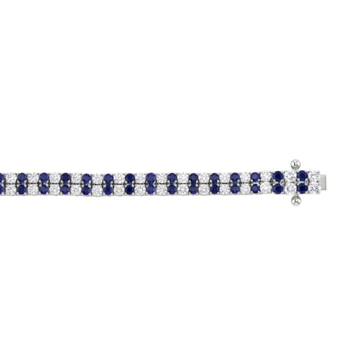 14K WHITE GOLD 5 3/4CT ROUND/ROUND BLUE SAPPHIRE DIAMOND LADIES BRACELET - Image 3