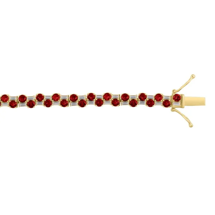 14K YELLOW GOLD 9.00CT BAGUETTE/ROUND RUBY DIAMOND LADIES BRACELET (ROUND RUBY 7 3/4CT) - Image 2