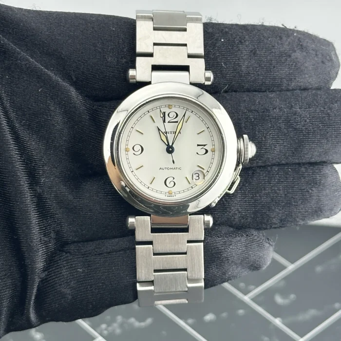 Cartier Pasha C White Arabic w Gold Markers Dial on Stainless Steel Bracelet Ref. 2324 - Image 2