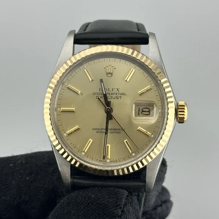 Rolex Datejust Champagne Stick Dial on Generic Leather Band Ref. 16013 with Service Papers 1987 - Image 2