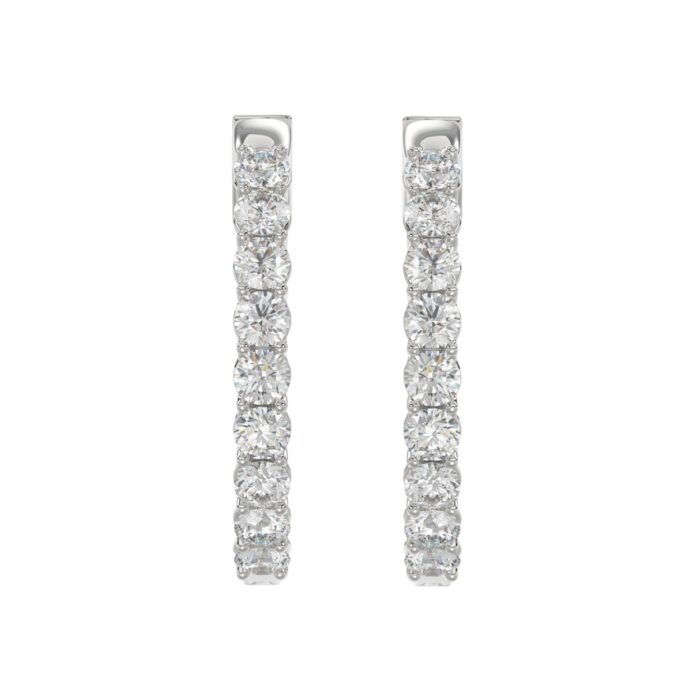 LADIES HOOP EARRINGS 5CT ROUND DIAMOND 14K WHITE GOLD - Image 3
