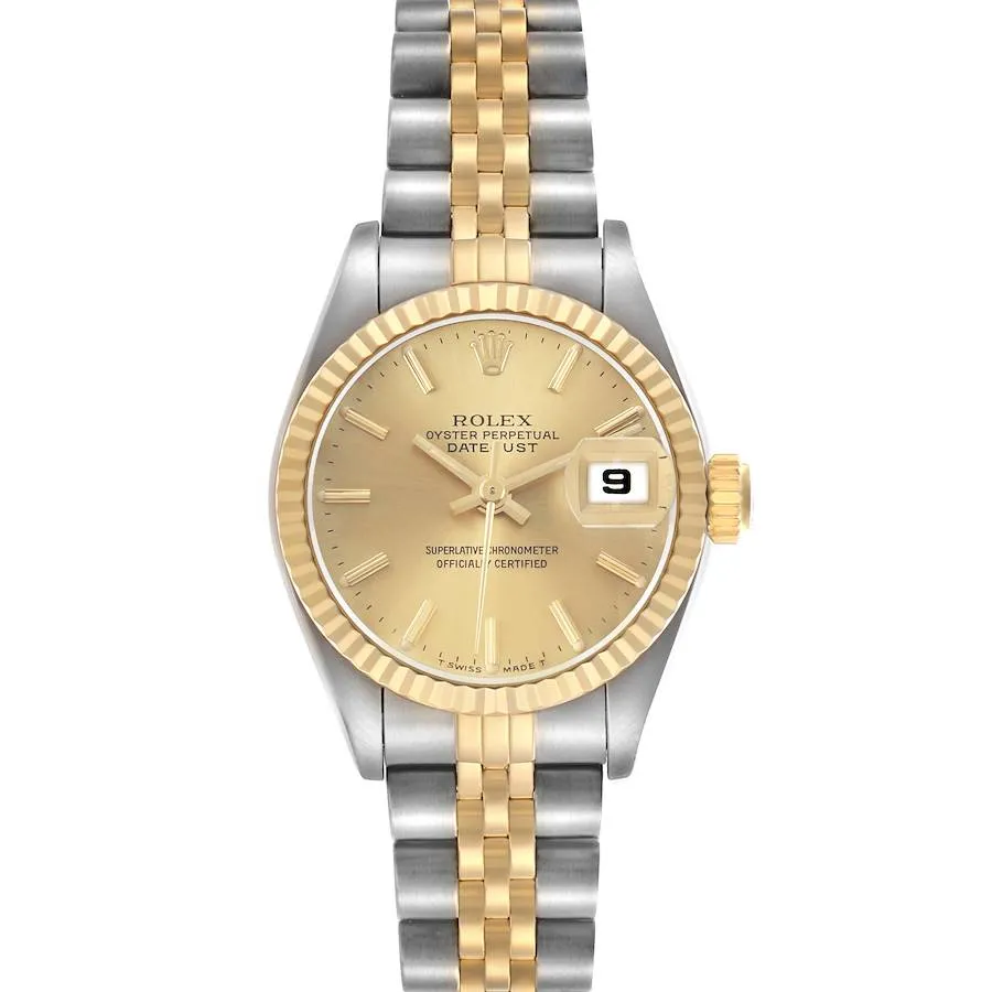 20797735_98m3980ydt8djx236y3i7i514f01.webp Rolex Datejust Lady Champagne Stick Dial on D-Link Jubilee Bracelet Ref. 69173 - Image 1