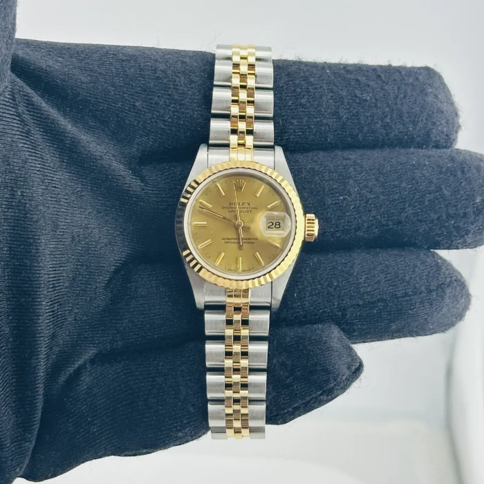 Rolex Datejust Lady Champagne Stick / Has Spots Dial on D-Link Jubilee Bracelet Ref. 69173 with Papers 1994 - Image 2