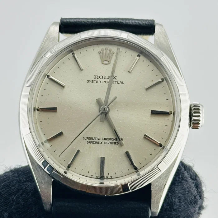 Rolex Oyster Perpetual Silver Stick / Has Spots Dial on Generic Leather Band Ref. 1003 - Image 2