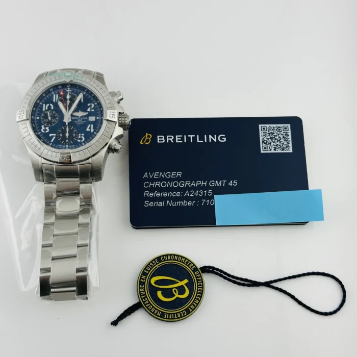 Breitling Avenger Chronograph GMT Blue Arabic Chronograph Dial on Brushed Ref. A24315 with Card 2023 - Image 5