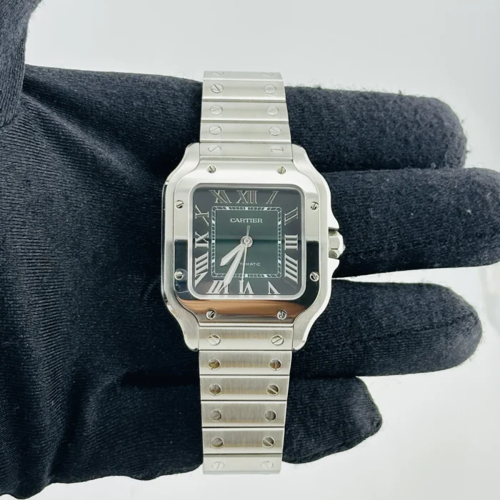 Cartier Santos de Cartier Medium Green Dial on Stainless Steel Bracelet Ref. 4075/WSSA0061 with Card 2024 - Image 2