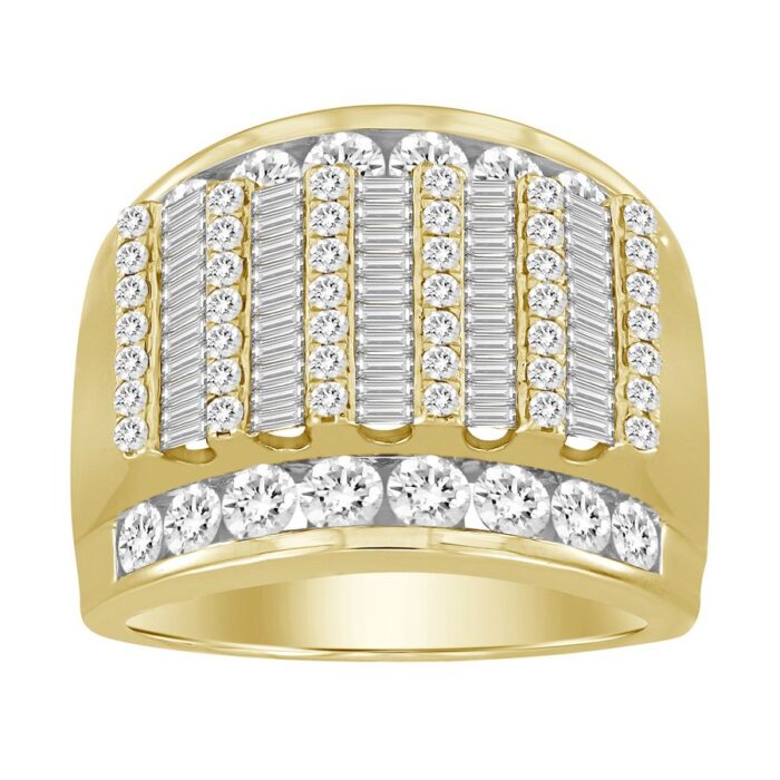 MEN'S RING 3.00CT ROUND/BAGUETTE DIAMOND 10K YELLOW GOLD - Image 1