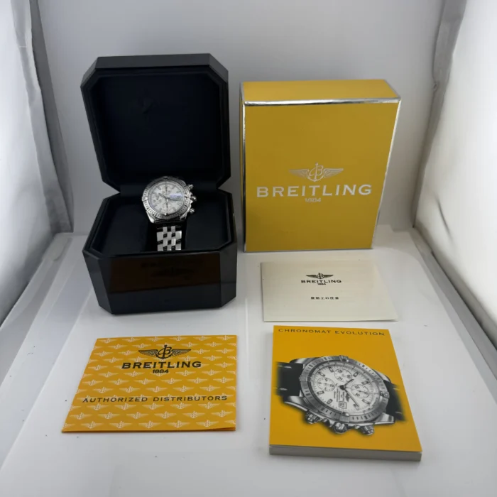 Breitling Chronomat Evolution White M.O.P. Dial on Stainless Steel Bracelet Ref. A13356 with Manuals Only - Image 6