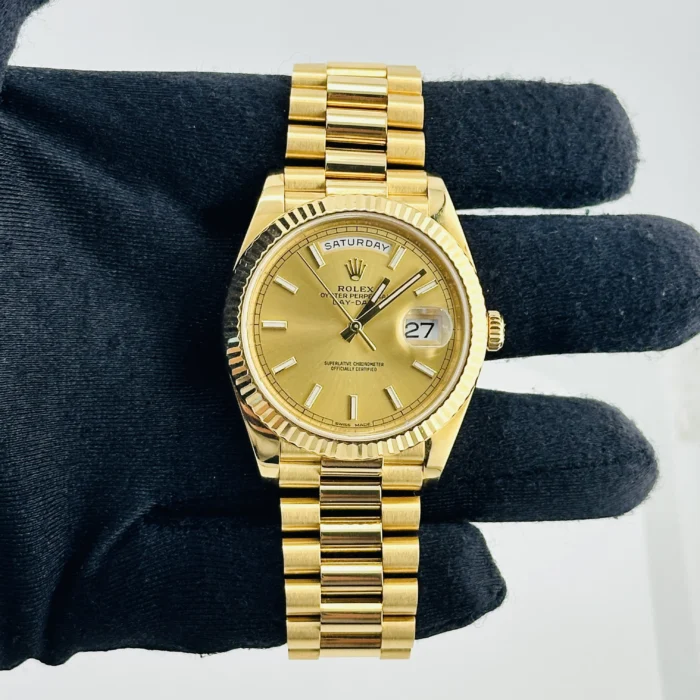 Rolex Day-Date 40 Champagne Index Dial on President Ref. 228238 with New Style Card (White) 2018 - Image 2