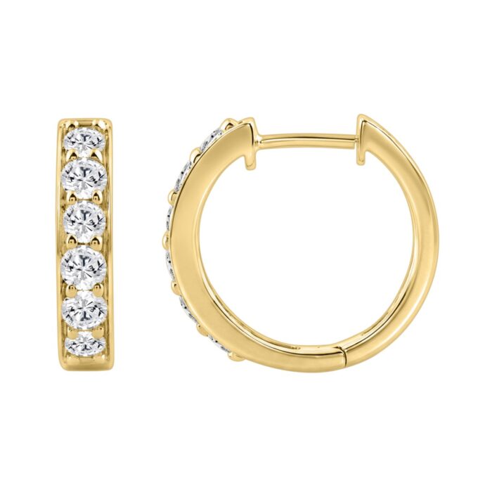 10K YELLOW GOLD 1.00CT ROUND DIAMOND LADIES HOOP EARRING - Image 3