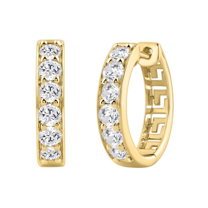 10K YELLOW GOLD 1.00CT ROUND DIAMOND LADIES HOOP EARRING - Image 2