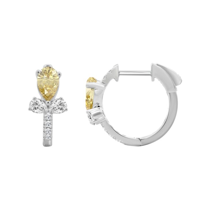 14K WHITE GOLD 1 1/2CT ROUND/PEAR/YELLOW PEAR DIAMOND LADIES EARRING - Image 2