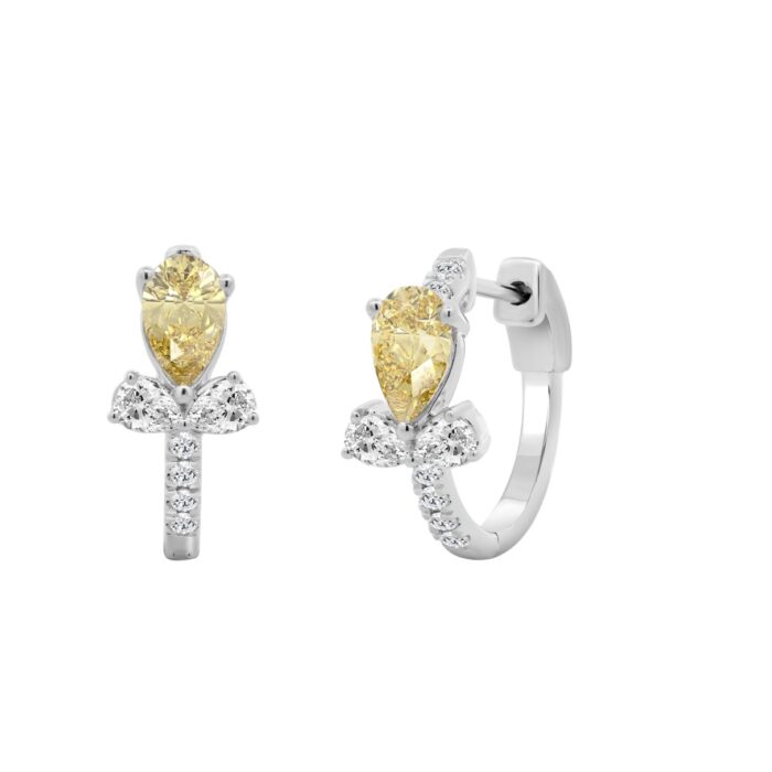 14K WHITE GOLD 1 1/2CT ROUND/PEAR/YELLOW PEAR DIAMOND LADIES EARRING - Image 3
